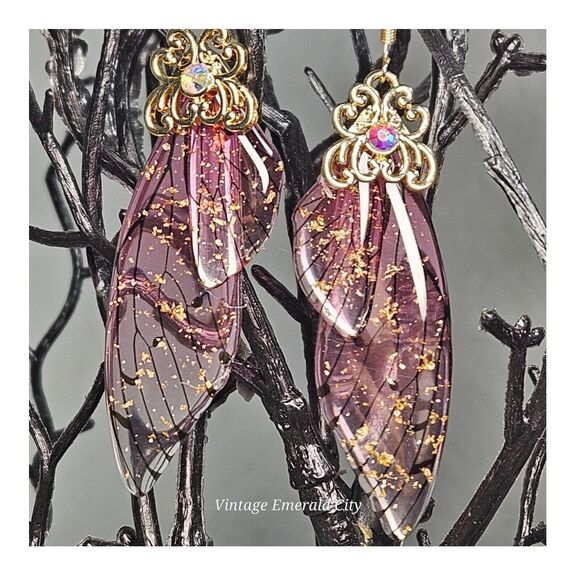 Fairy Butterfly Wings Handmade Earrings Fantasy Nature Magical Insect Witch Bug - Picture 9 of 12
